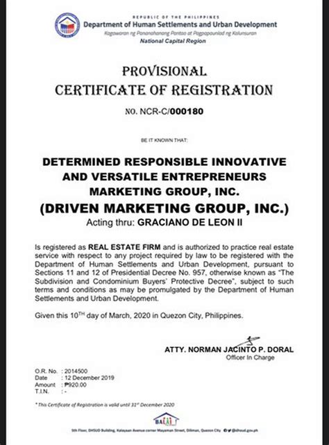 dhsud certificate of registration|How To Apply For Certificate Of Registration In The .